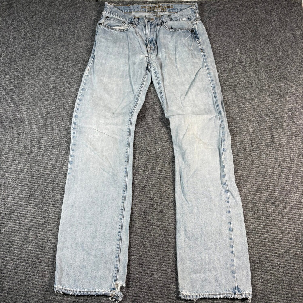 American Eagle Original Straight Jeans Mens 28x32 Light Wash Fair Distressed